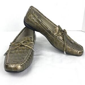 Sperry Topsider Croc Embossed Gold Boat Shoes 6.5